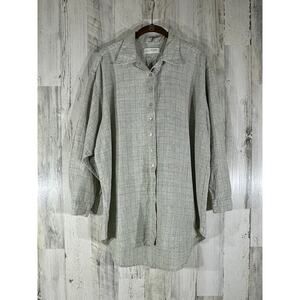 Susan Barry Seattle Button Up One Size Beige Plaid Cotton Linen High Low Hem